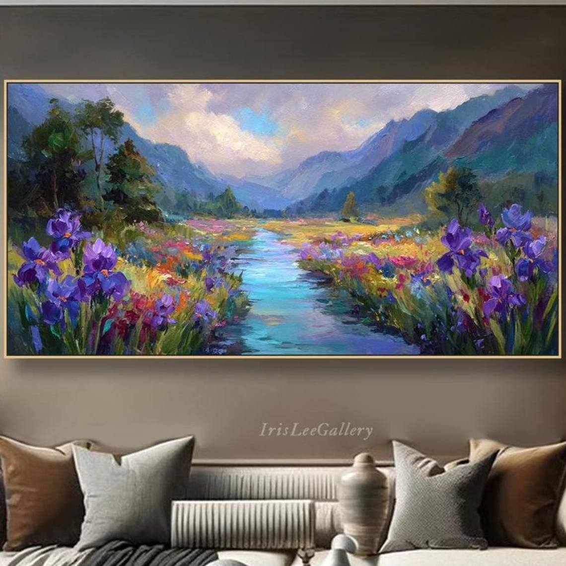 Miluva Mountain Valley On Colorful Landscape Textured Wall Art Floral ...