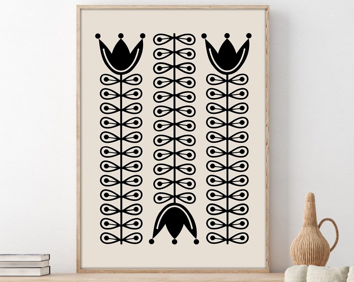 View of Miluva Nordic Wall Art, Scandinavian Prints Black And Beige Abstract ...