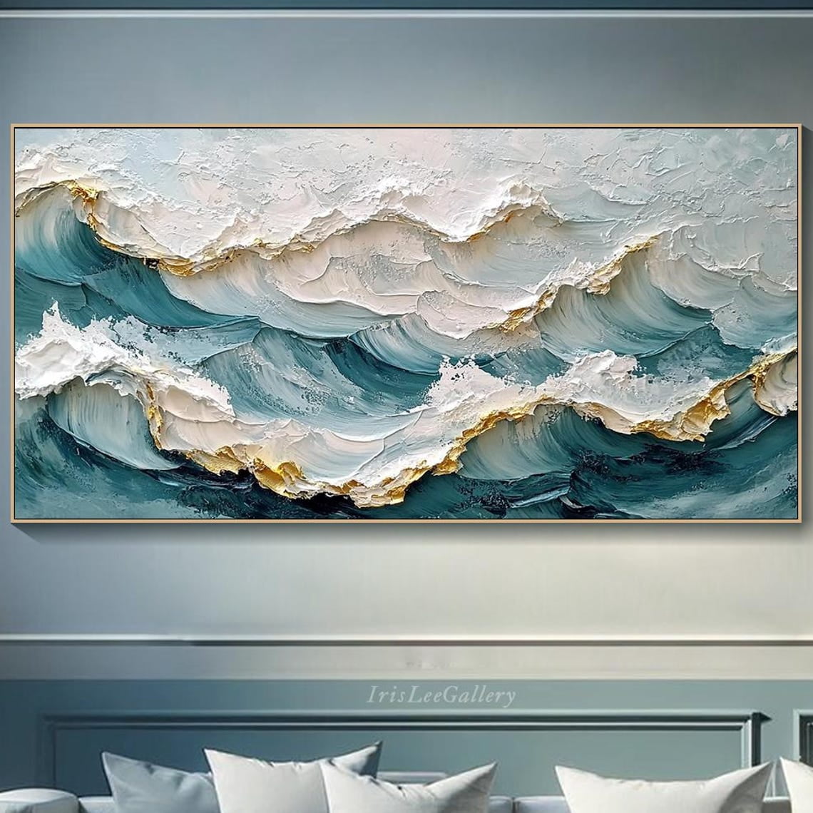Miluva Ocean Wave On Gold Textured Seascape Wall Art Abstract Coastal ...