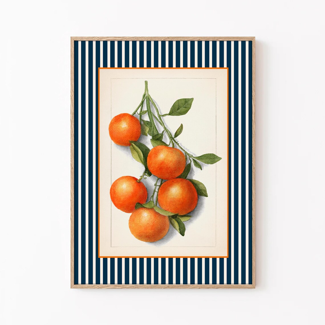 Miluva Oranges Wall Art, Navy Stripes, Orange Poster, Retro Orange Wall ...