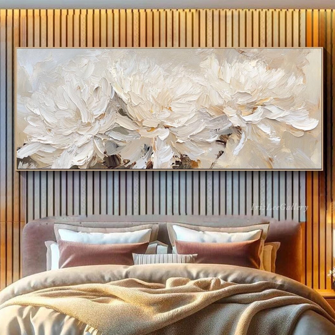 Miluva Original Flower On Textured Wall Art Modern White Floral Neutral ...
