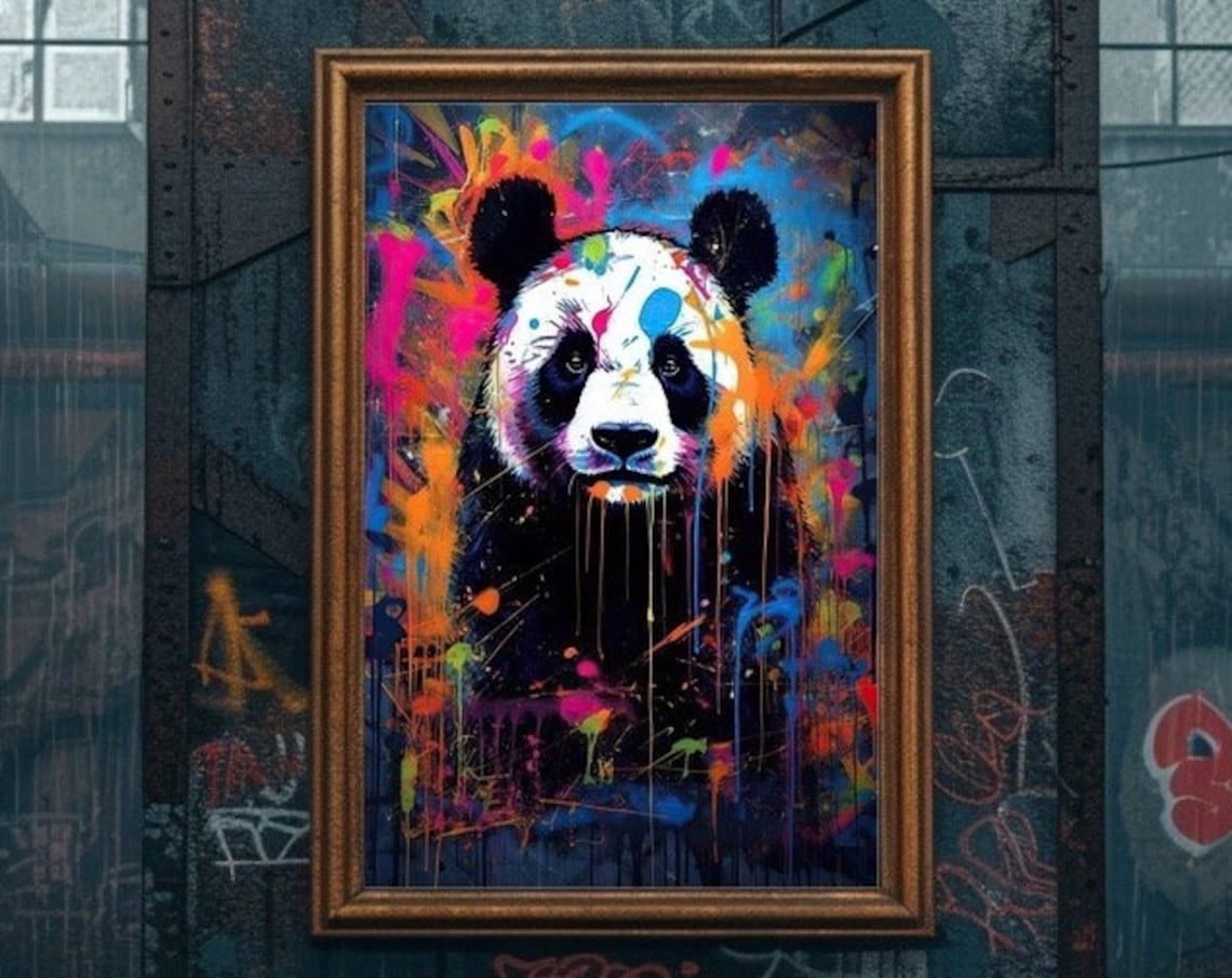 Miluva Panda Bear Graffiti Wall Art, Cute Panda Graffiti Print, Modern ...