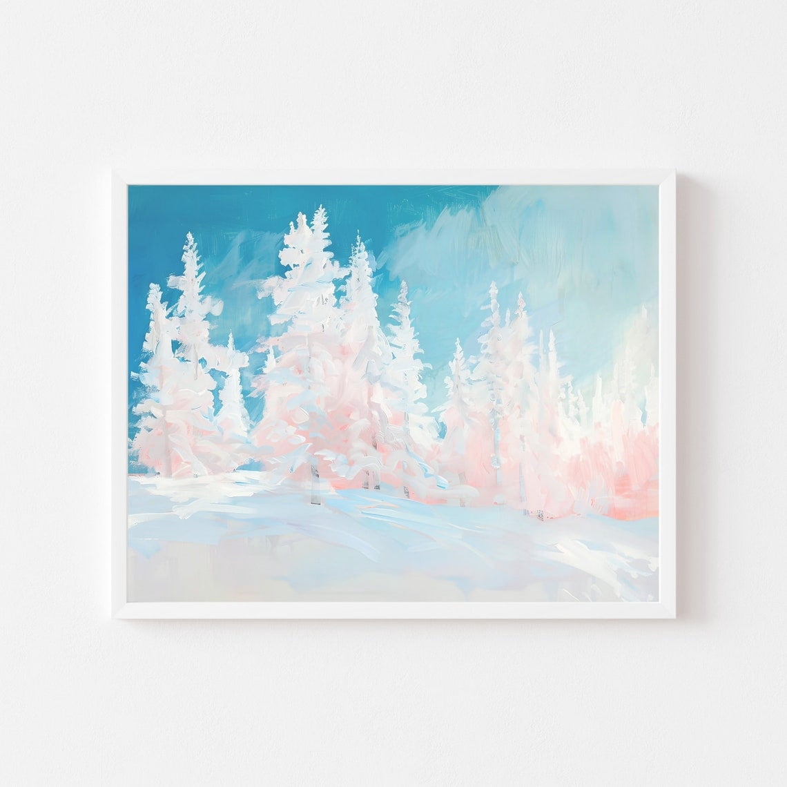 Miluva Pink Blue Winter Forest Pastel Snowy Trees Wall Art Print ...