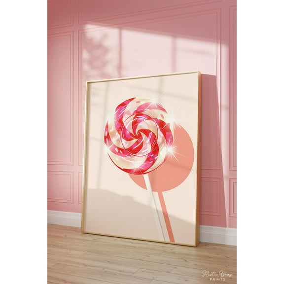 Miluva Pink Lollipop Art Print Wall Art Poster Retro Poster Preppy Trendy Candy Art Kitchen Decor Printable Decor For Living Room Bedroom, 16x24 UNFRAMED