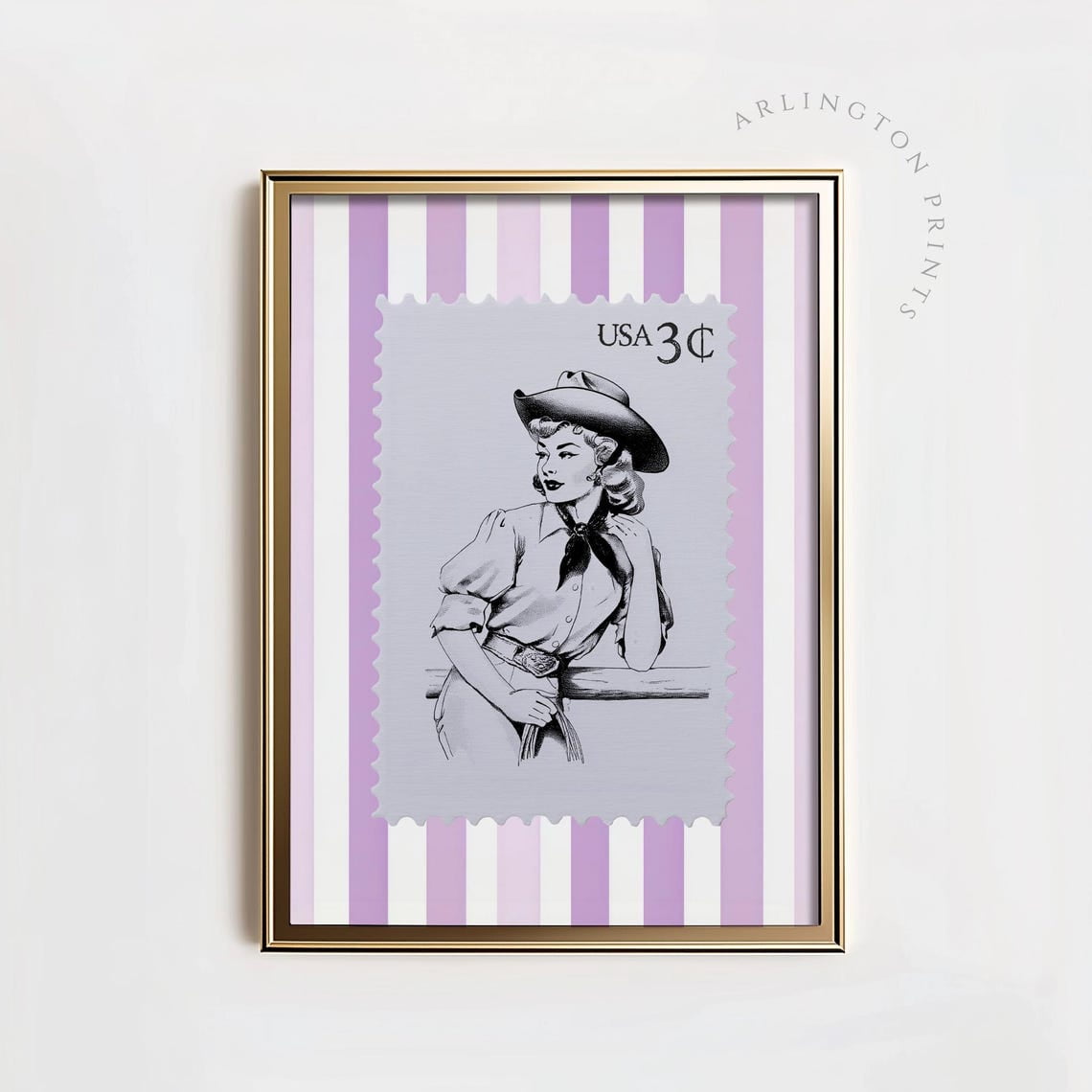 Miluva Pink Western Wall Art, Cowgirl Postage Stamp Print, Retro Rodeo ...