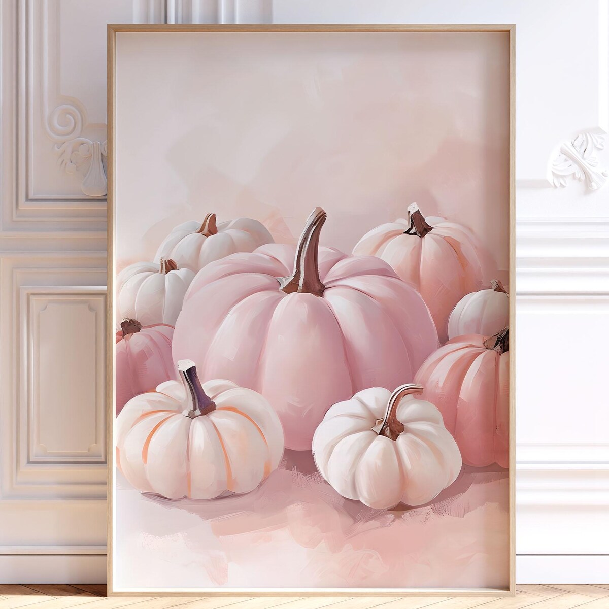 Miluva Pink pumpkins wall art print girly pastel halloween trendy wall