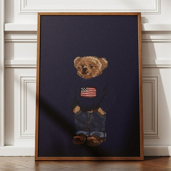 Miluva Polo Bear Wall Art Poster, Vintage Fashion Magazine Poster, Vintage Teddy Bear Retro Wall Art, Printable Polo Ralph, Luxury Fashion Print Decor For Living Room Bedroom, 16x24 UNFRAMED