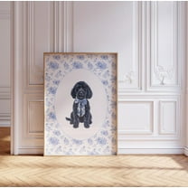 Miluva Preppy Black Goldendoodle Art Print, Chinoiserie Aesthetic Dog Print, Preppy Dog , Black Doodle Dog Gifts, Cute Preppy Nursery Art Wall Art Decor For Home Office, 8x12 UNFRAMED