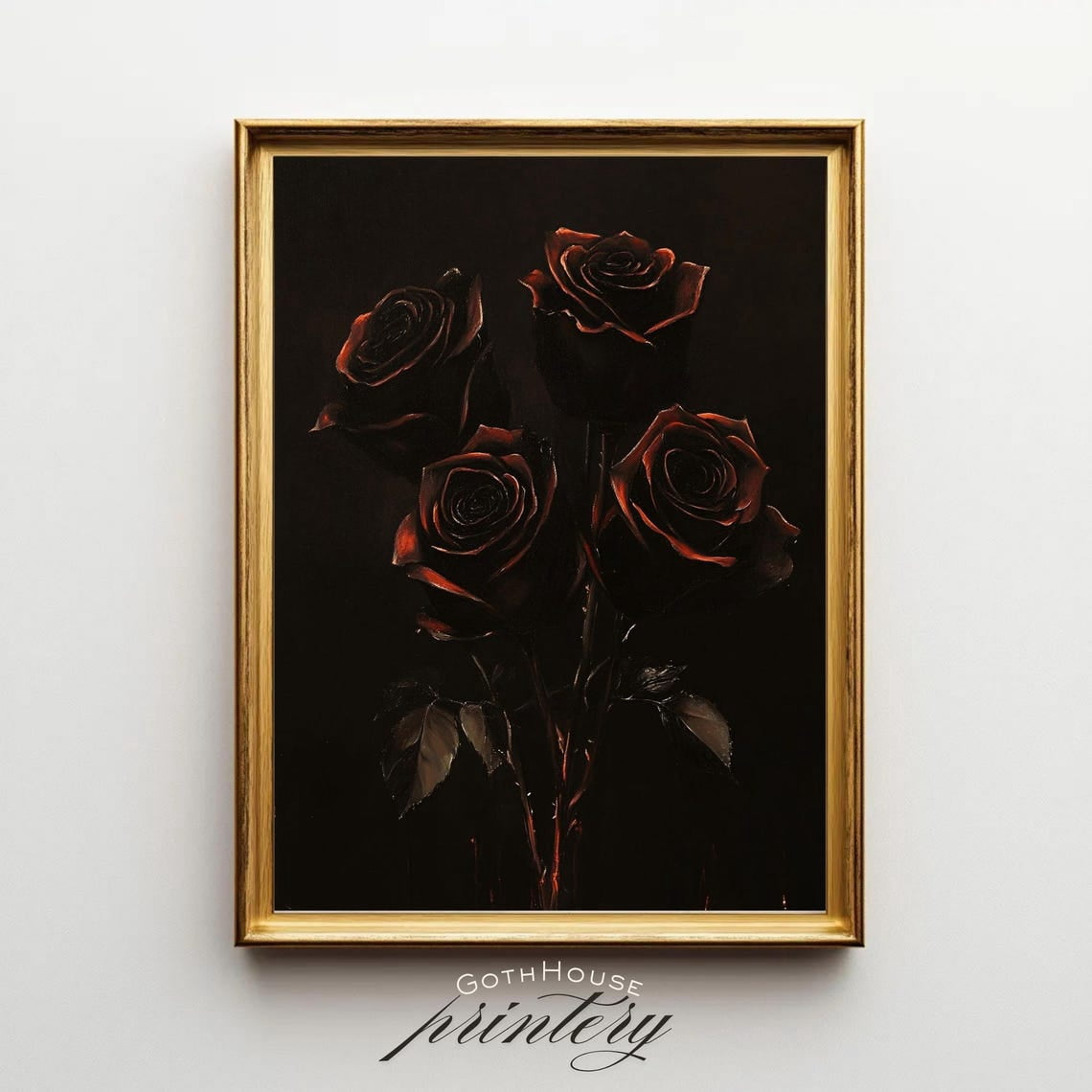 Miluva Printable Dark Flower Gothic Floral Wall Art Red Roses Moody ...