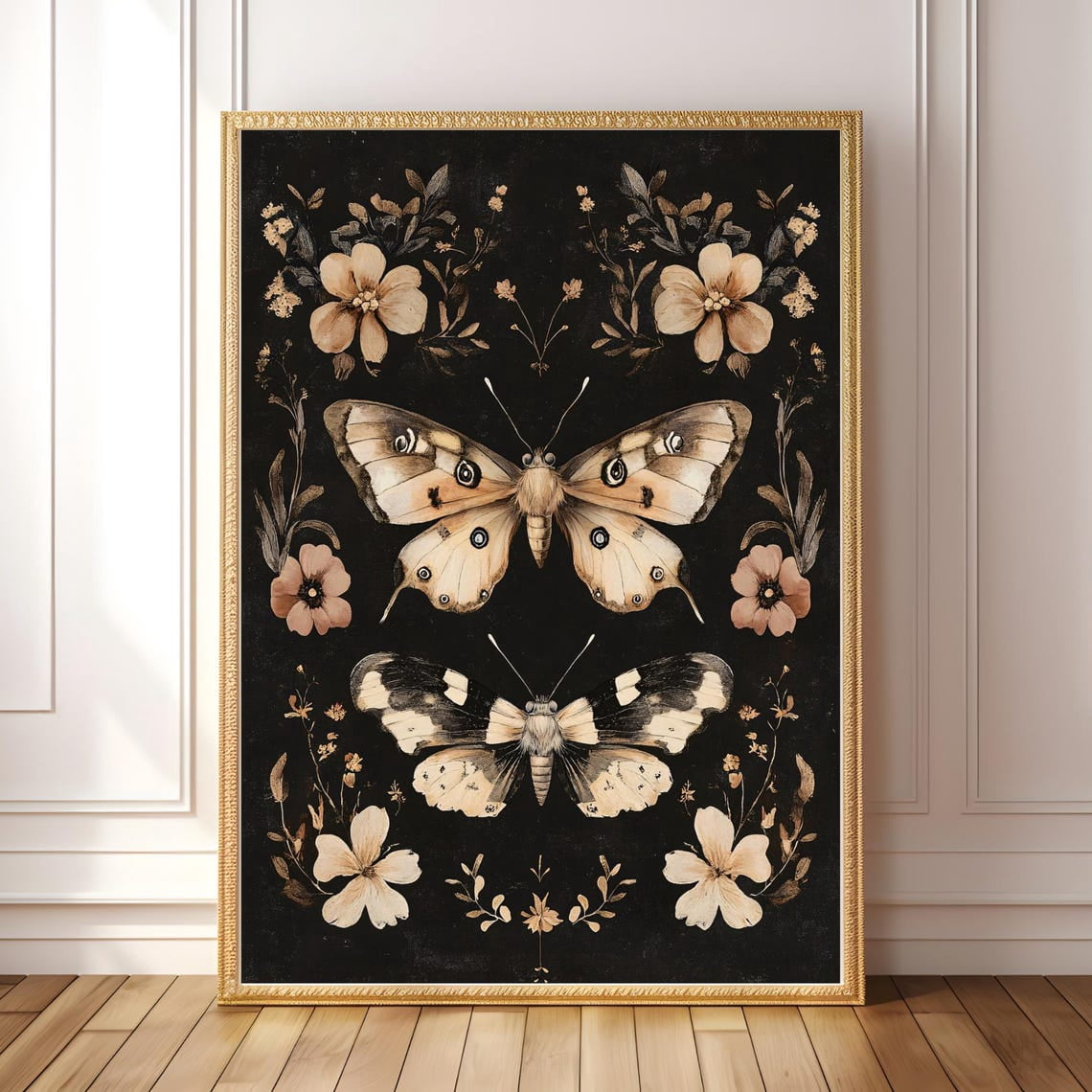 Miluva Printable Vintage Butterfly Floral Art Dark Botanical Decor ...