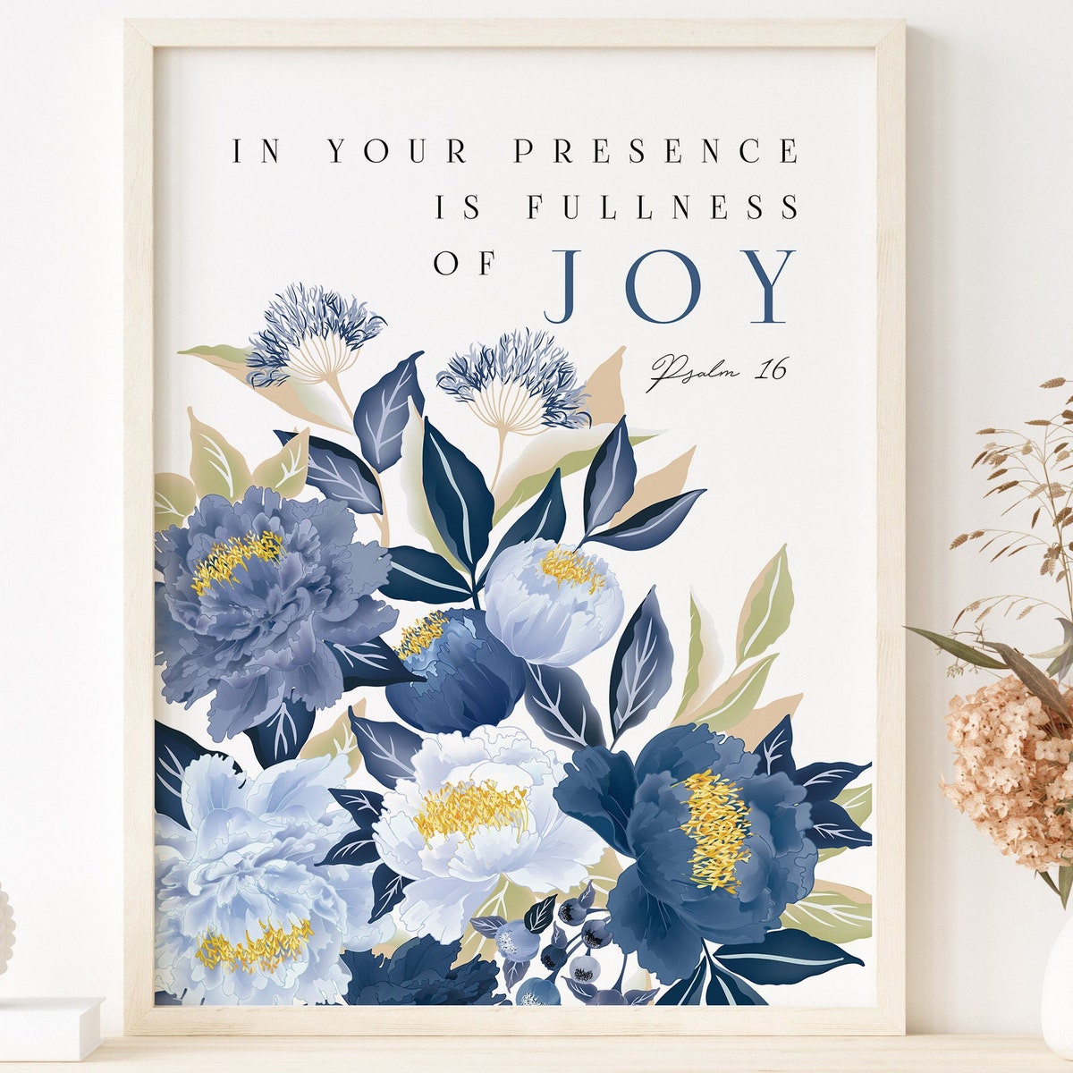 Miluva Psalm 16 floral bible verse poster: blue rose wall art – Poster ...