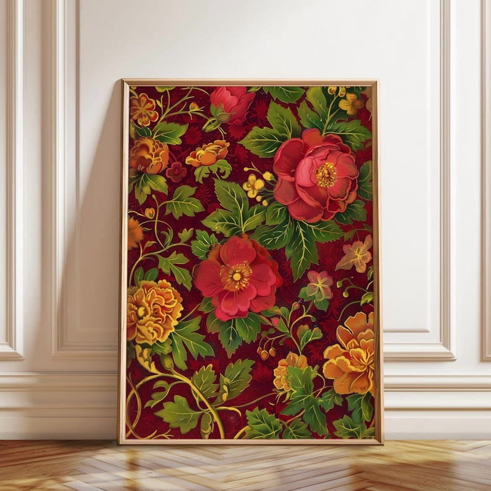 Miluva Red Rose Wall Decor - Retro Persian Floral Art Print - Ornate ...