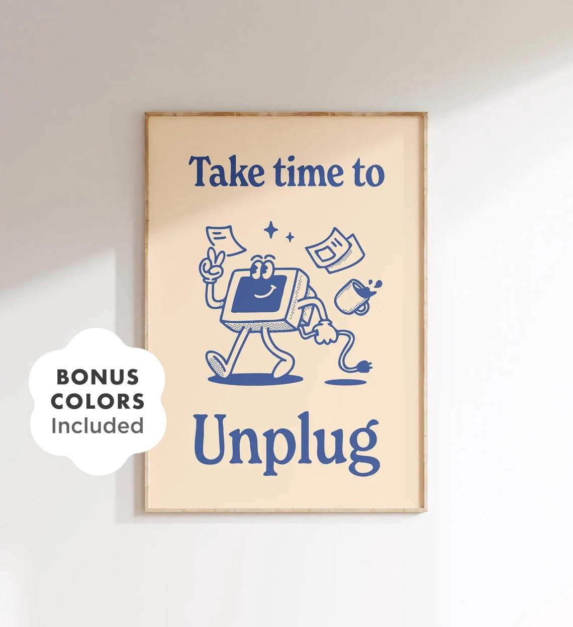 Miluva Retro Office Wall Art Printable, Digital Detox Poster With Cute ...