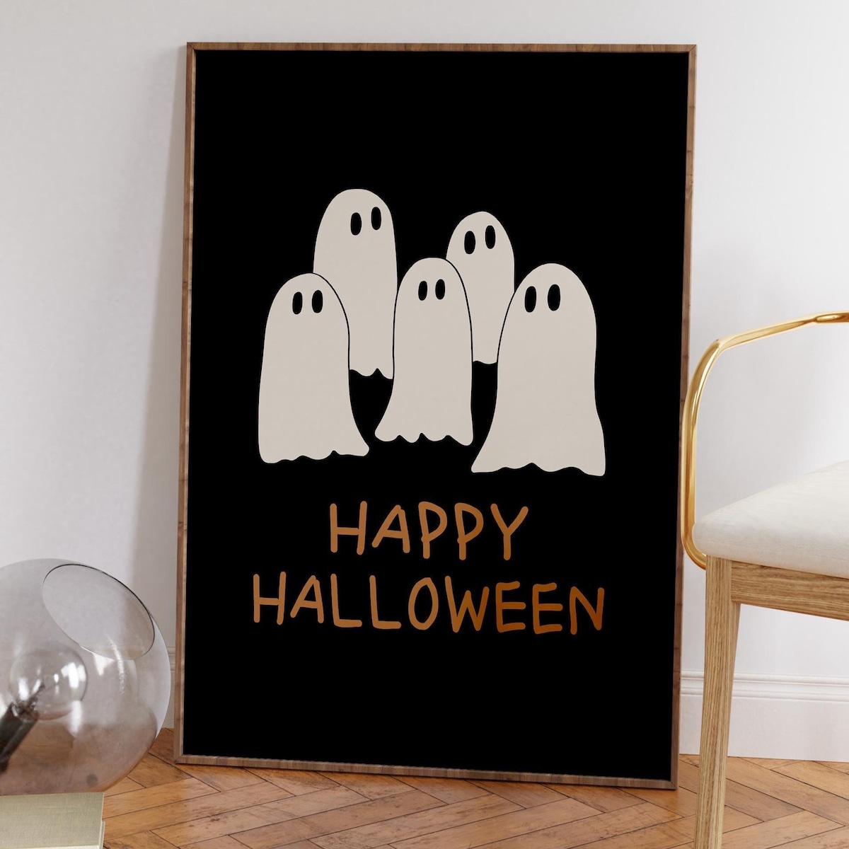 Miluva Retro happy halloween wall art print – Spooky cute ghosts poster ...