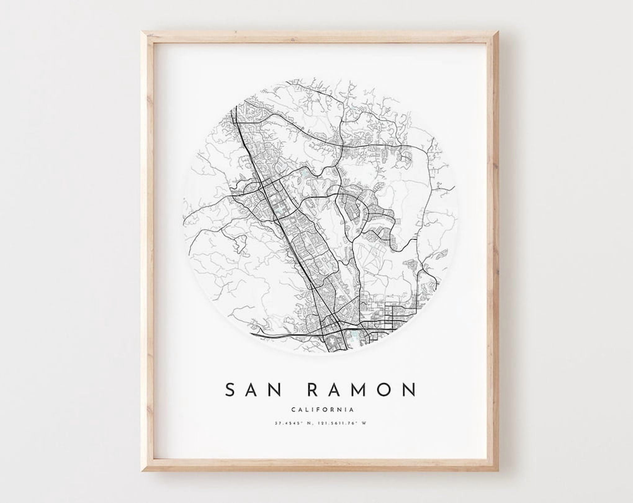Miluva San Ramon Map Print, San Ramon Map Poster City Wall Art, Ca Road ...
