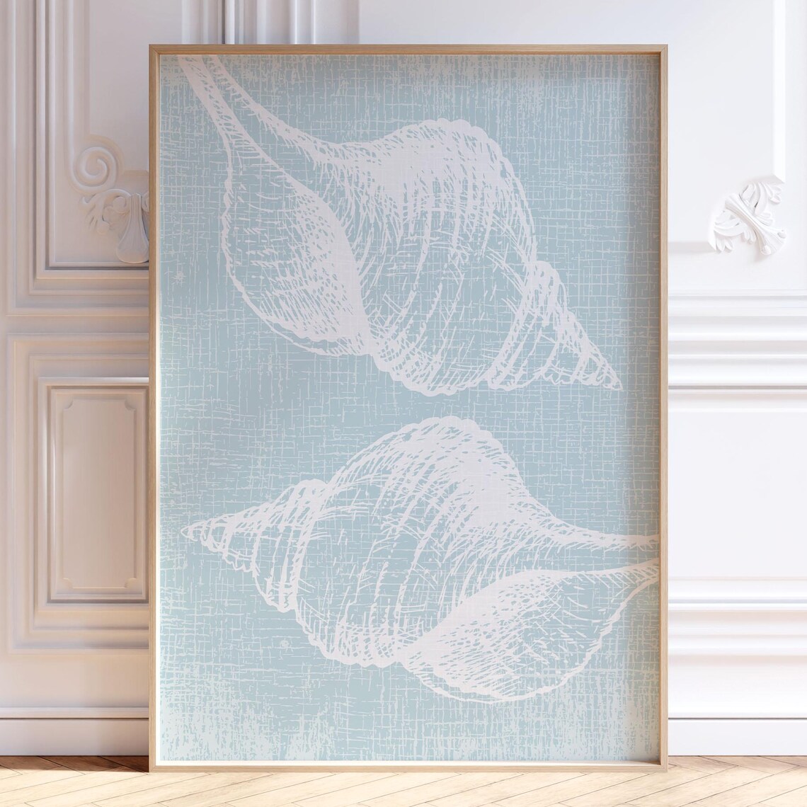 Miluva Seashell Print, Light Blue Coastal Wall Art, Summer Beach House ...