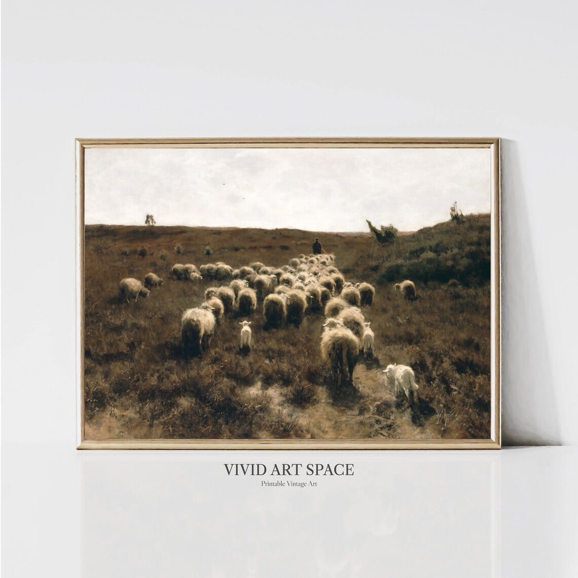 Miluva Sheep Flock Rustic Meadow Landscape Print Vintage Country Animal ...