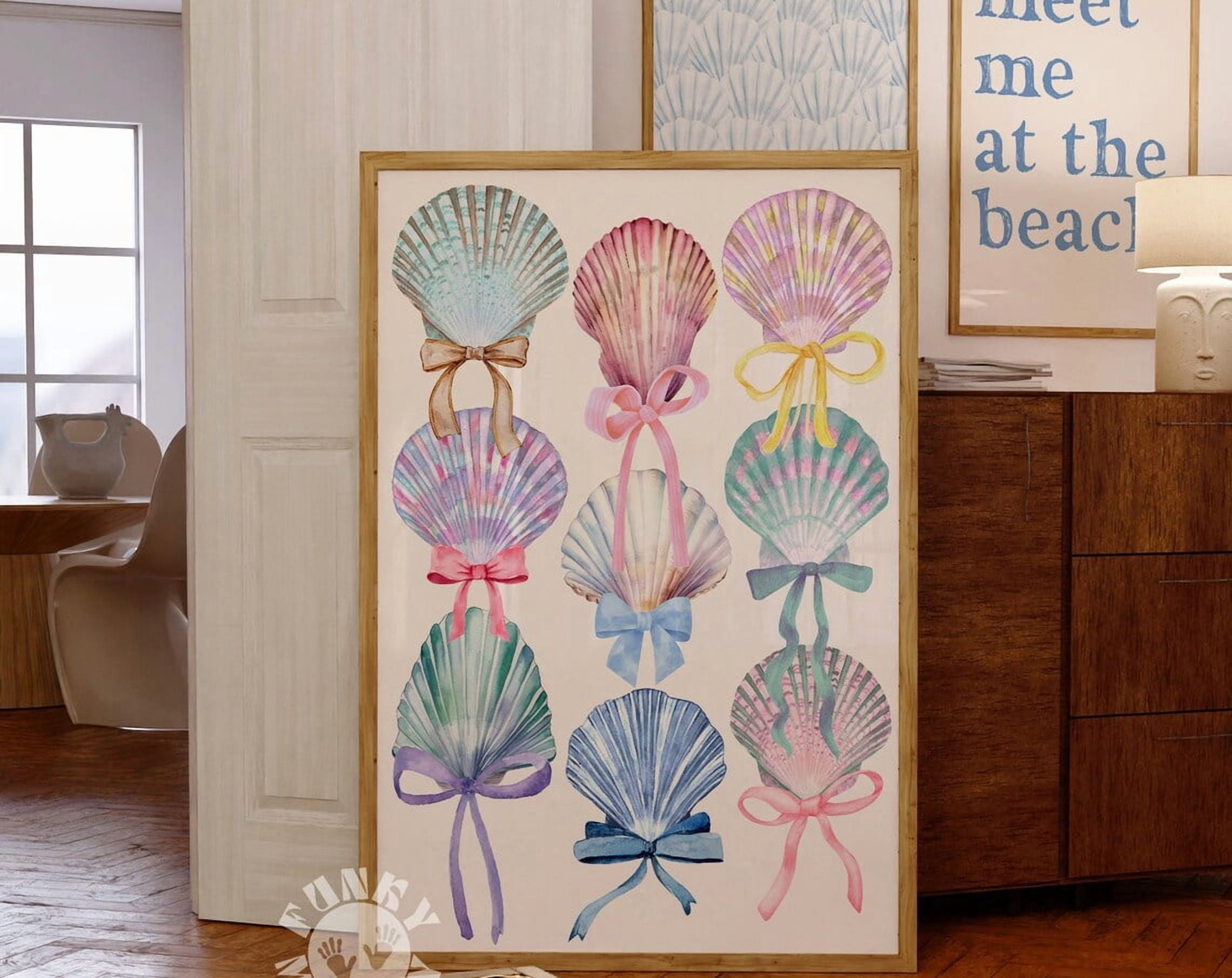 Preppy Coastal Light Blue Seashells, Starfish, Shells - View #6