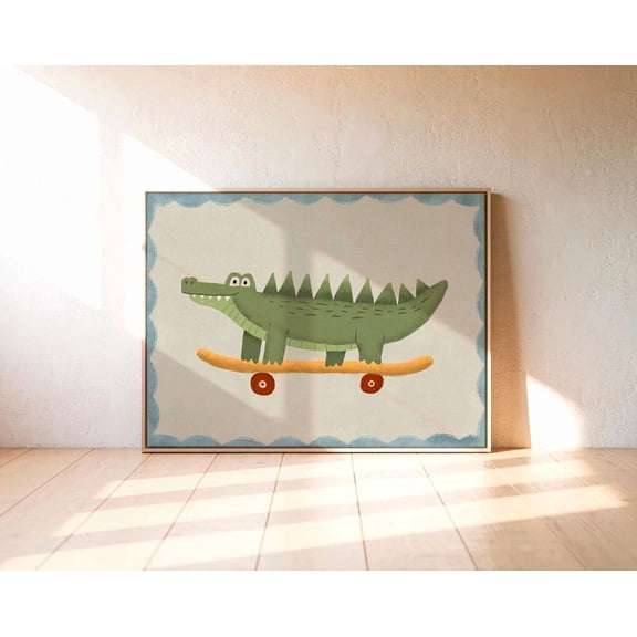 Miluva Skateboard Wall Art Boys Room Decor Cool Nursery Printable Animal Poster Green Kids Room Art Jungle Theme Playroom Wall Decor ,Decor For Living Room Bedroom, 8x12 UNFRAMED