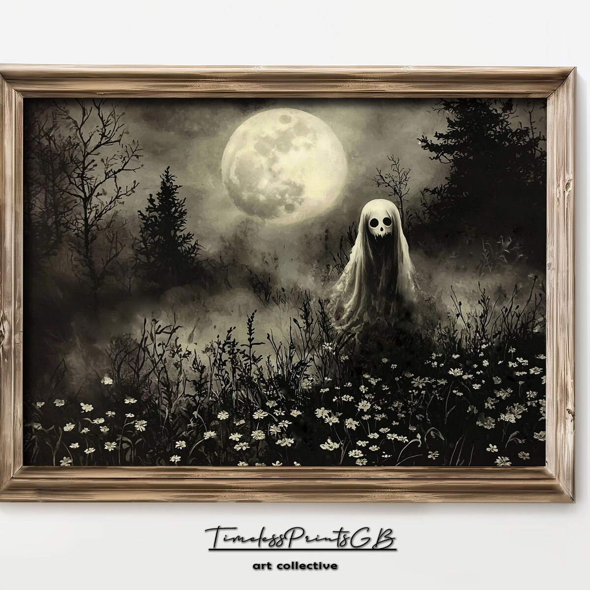 Miluva Spooky ghost wall art vintage halloween ghost in a flower field ...