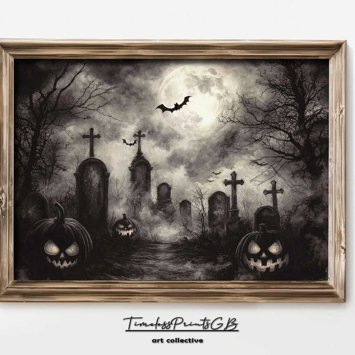 Miluva Spooky pumpkin wall art pumpkins in the graveyard print vintage ...