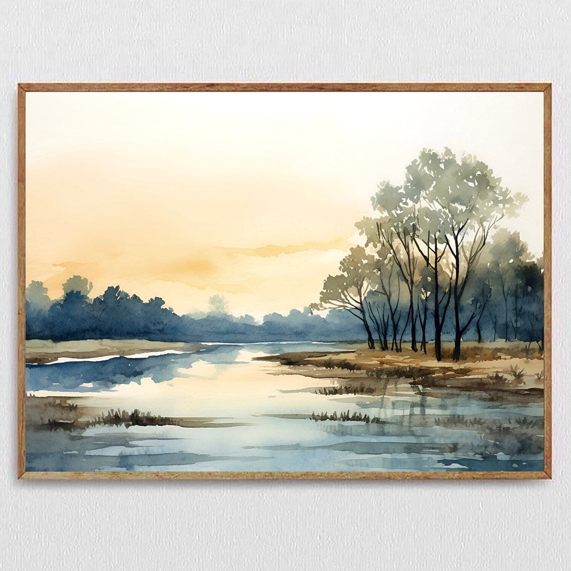 Miluva Sunrise Forest Lake Print Neutral Brown Beige Art Panoramic ...