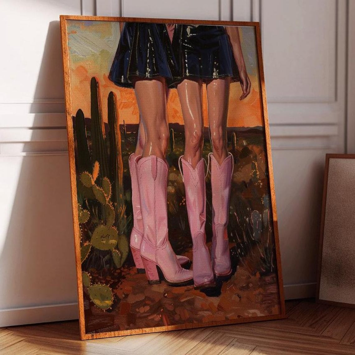 Miluva Trendy Pink Cowgirl Boots Art Print, Western Aesthetic , Retro ...