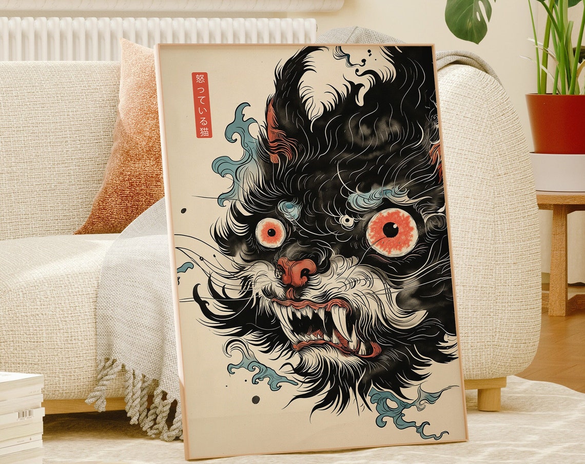 Miluva Ukiyo-E Style Cat Poster Japanese Art Print Traditional Cat ...