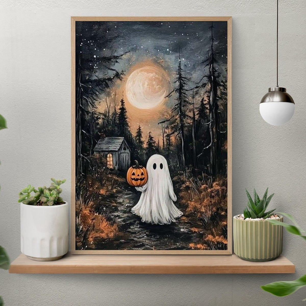 Miluva Un forest halloween ghost wall art – Cute spooky ghost poster ...