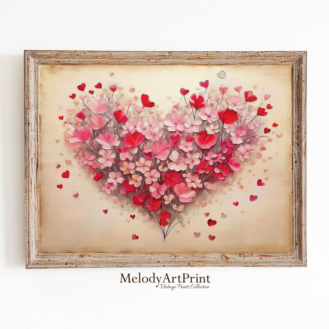 Miluva Valentines Day Print Red Pink Heart Wall Art, Antique Vintage ...