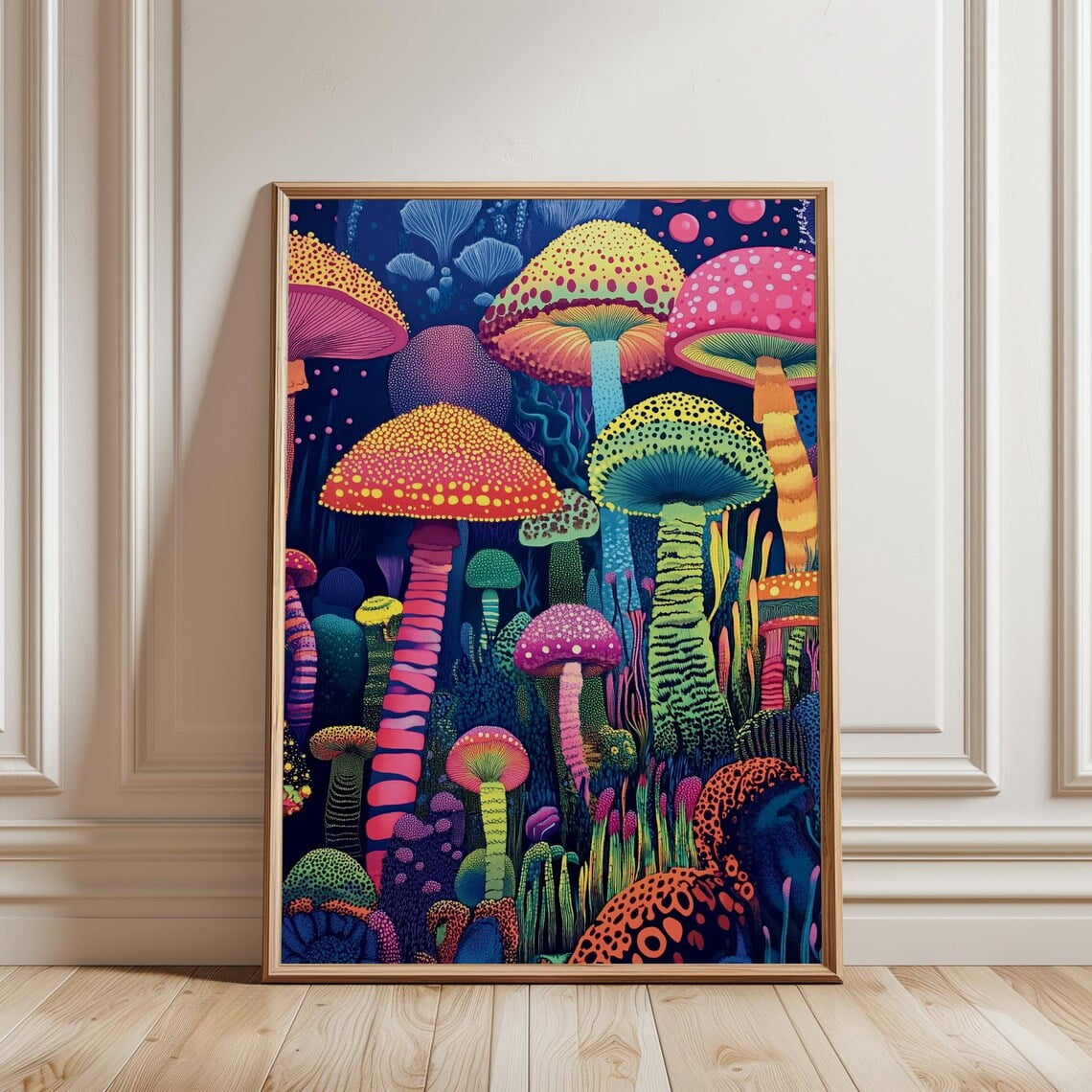 Miluva Vibrant Whimsical Mushroom Art, Colorful Fungi Forest Print ...