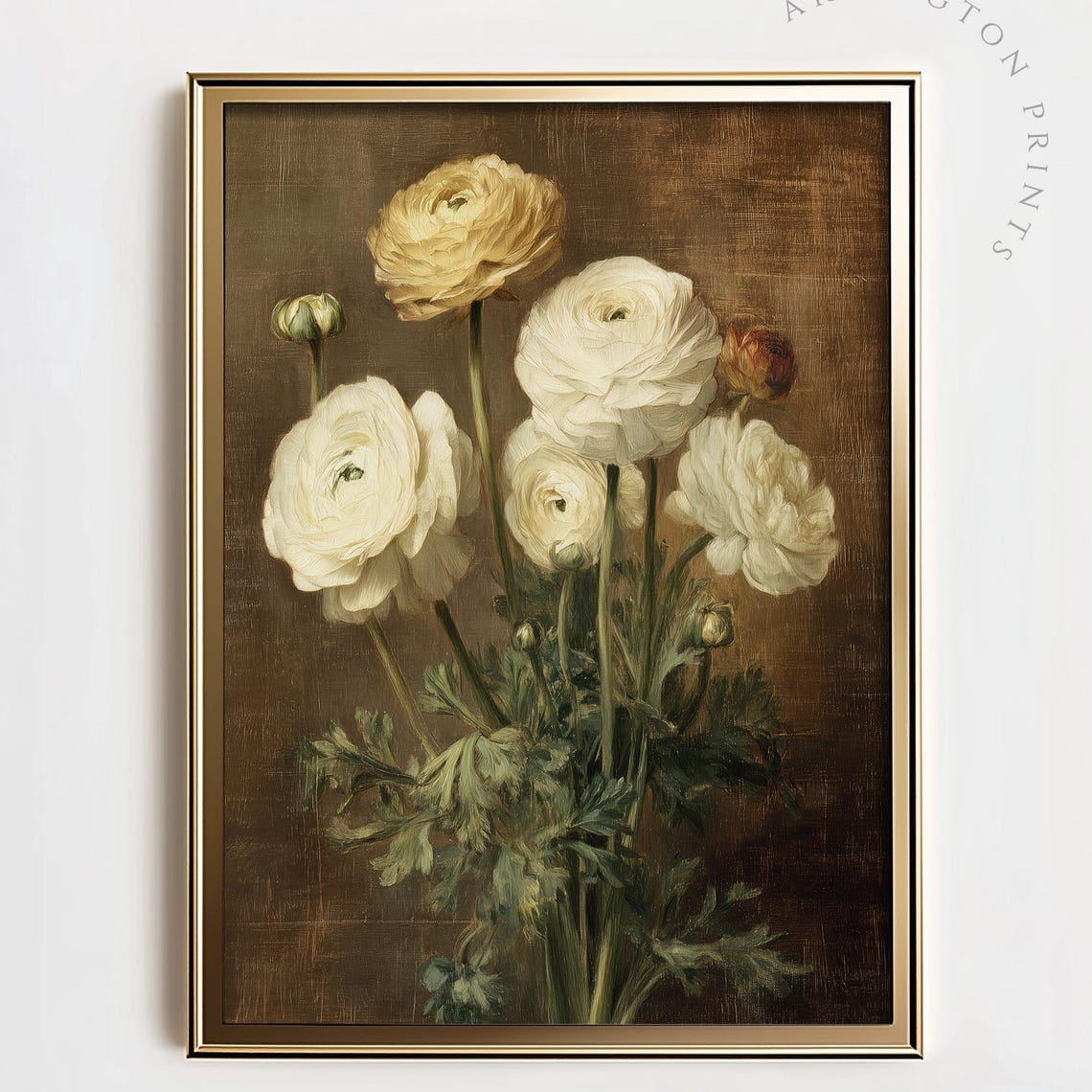 Miluva Vintage Flowers Home Decor, Printable White Ranunculus Wall Art ...