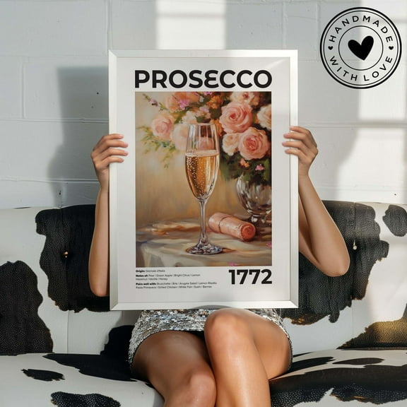 Miluva Vintage Prosecco Cocktail Decor Bar Cart Wall Art Print Cocktail Poster, Bar Decor Print Decor For Living Room Bedroom, 8x12 UNFRAMED