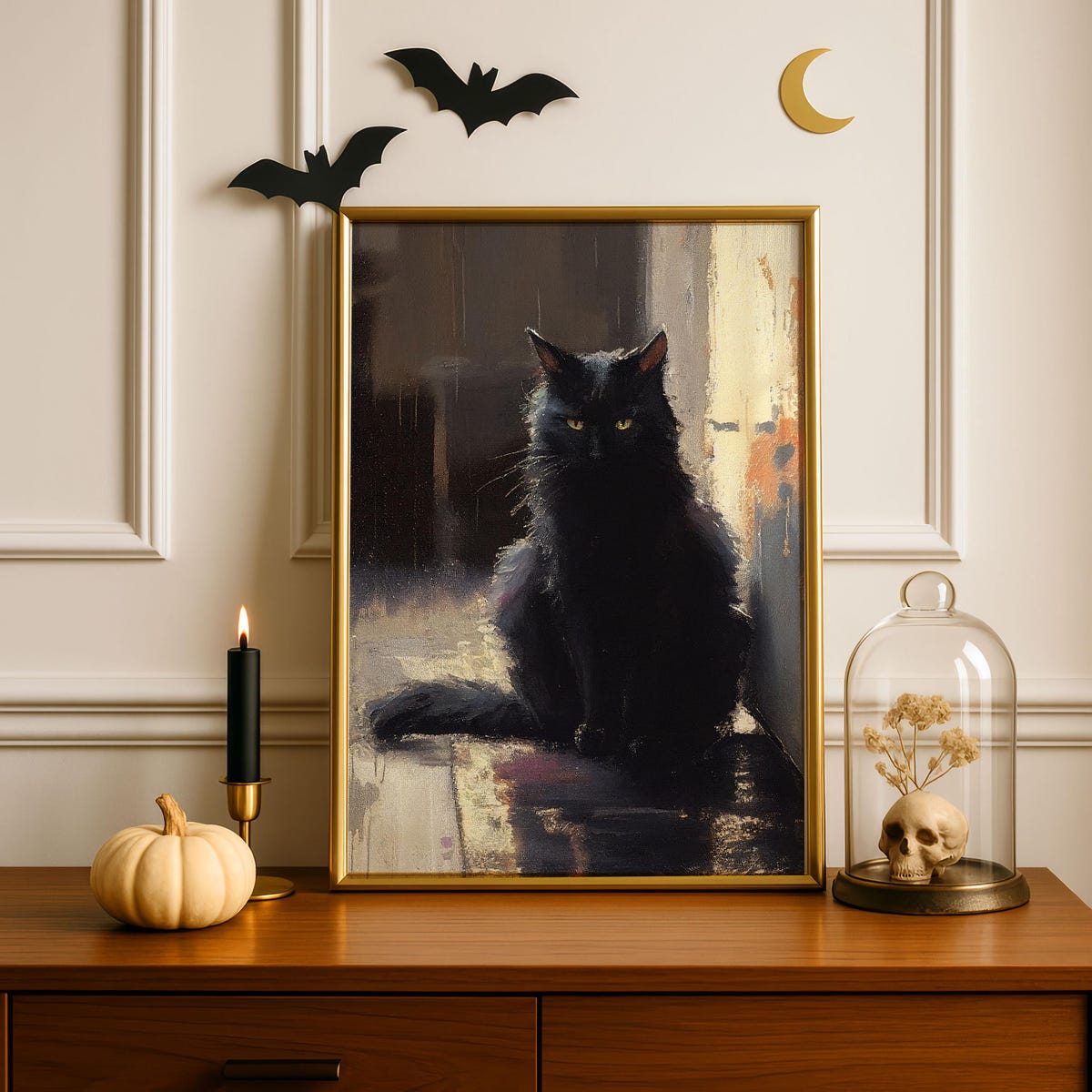 Miluva Vintage halloween black cat poster – Handmade decor for spooky ...