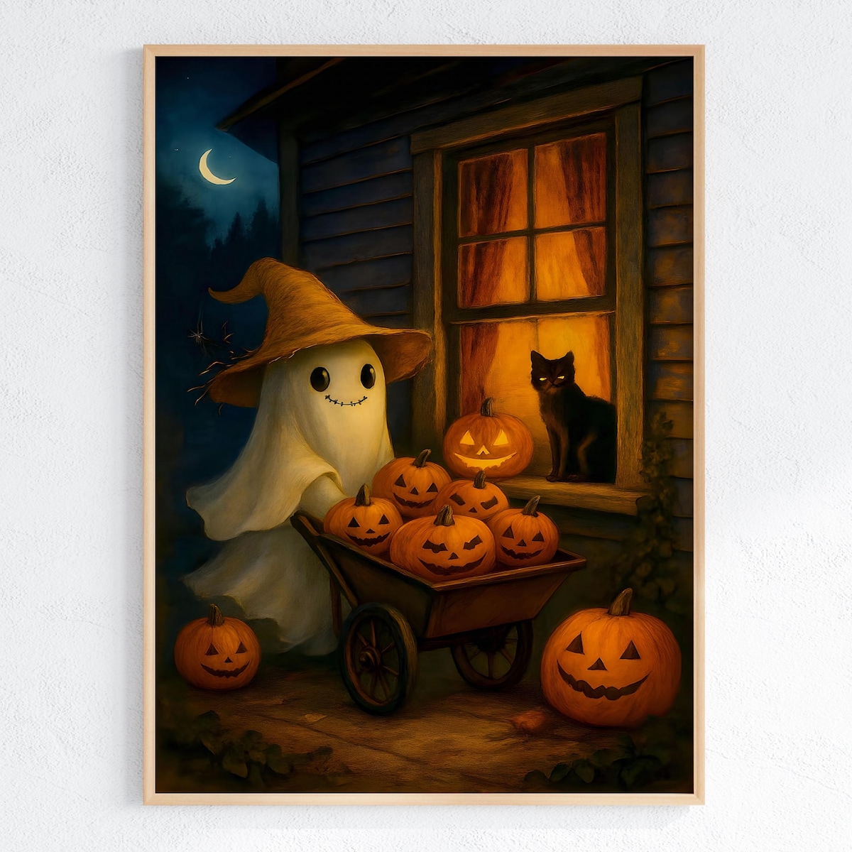 Miluva Vintage halloween ghost & black cat wall art cute spooky for ...