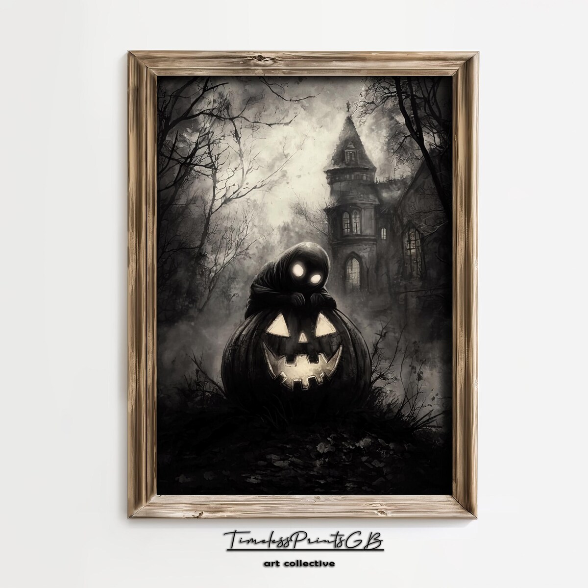 Miluva Vintage halloween ghost with pumpkin print scary ghost wall art ...
