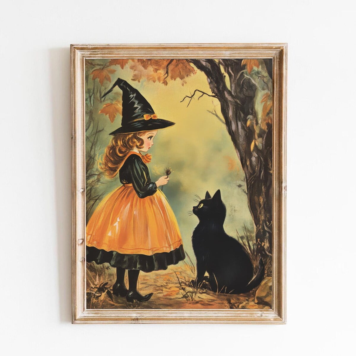 Miluva Vintage halloween witch & black cat wall art retro cute kids ...