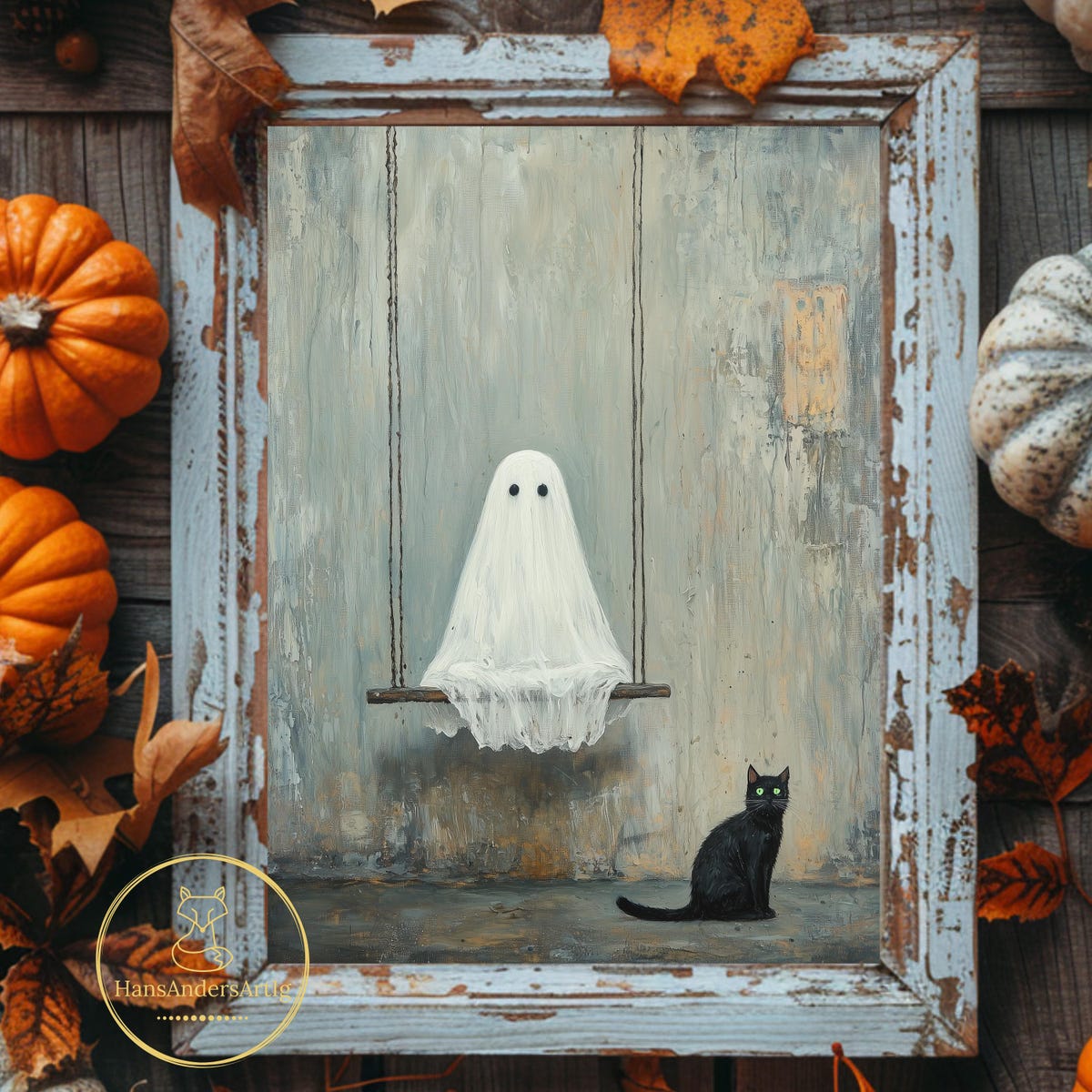 Miluva Vintage style halloween poster fall ghost cat wall art dark ...
