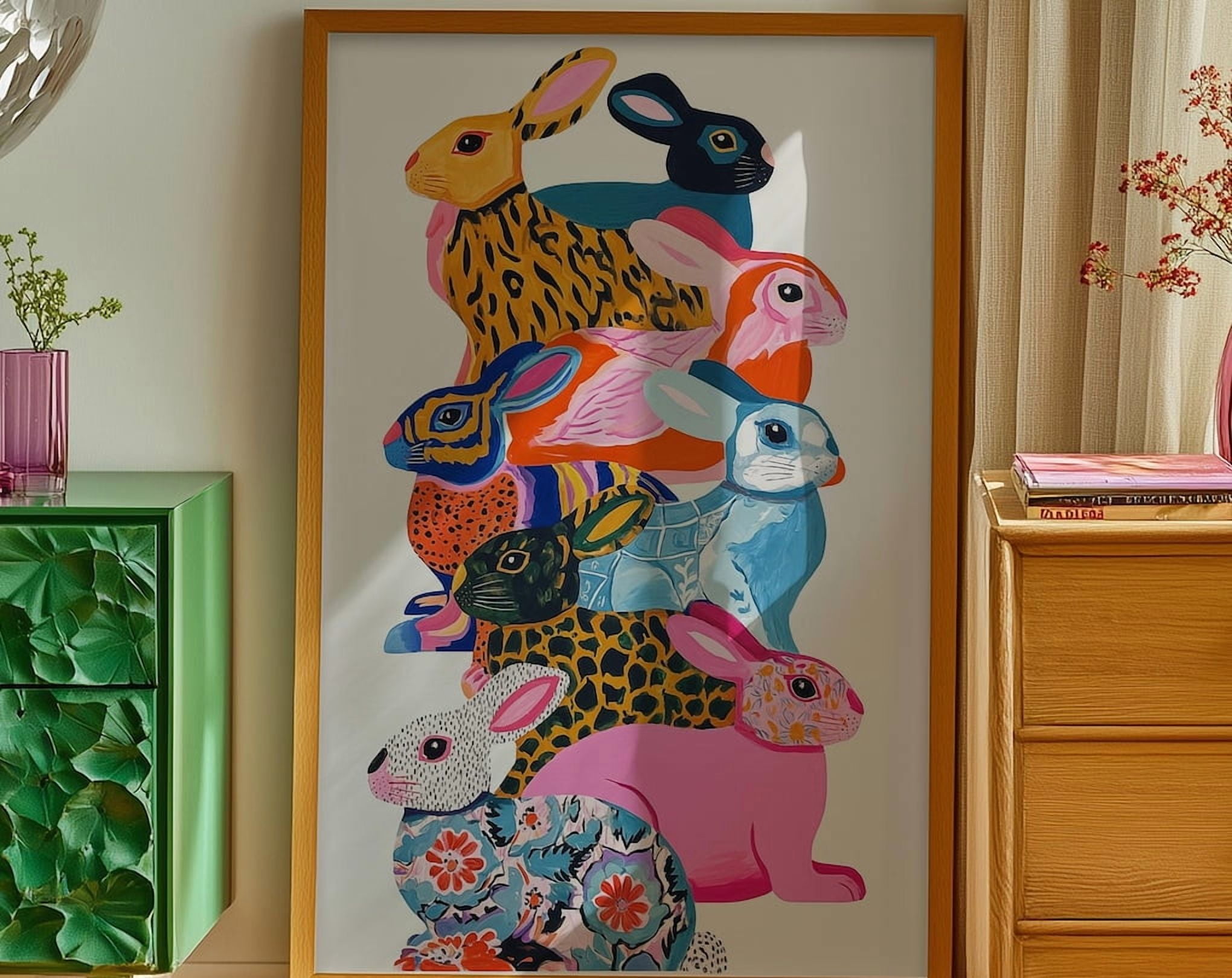 Miluva Wall Art, Colorful Bunny Print, Pop Art Rabbit Poster, Dopamine ...