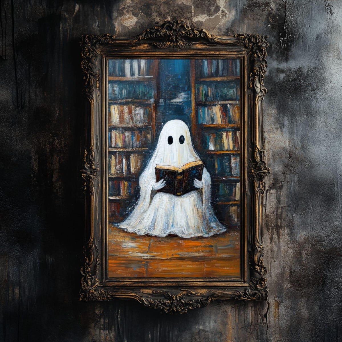Miluva Whimsical library ghost gothic vintage wall art dark academia ...