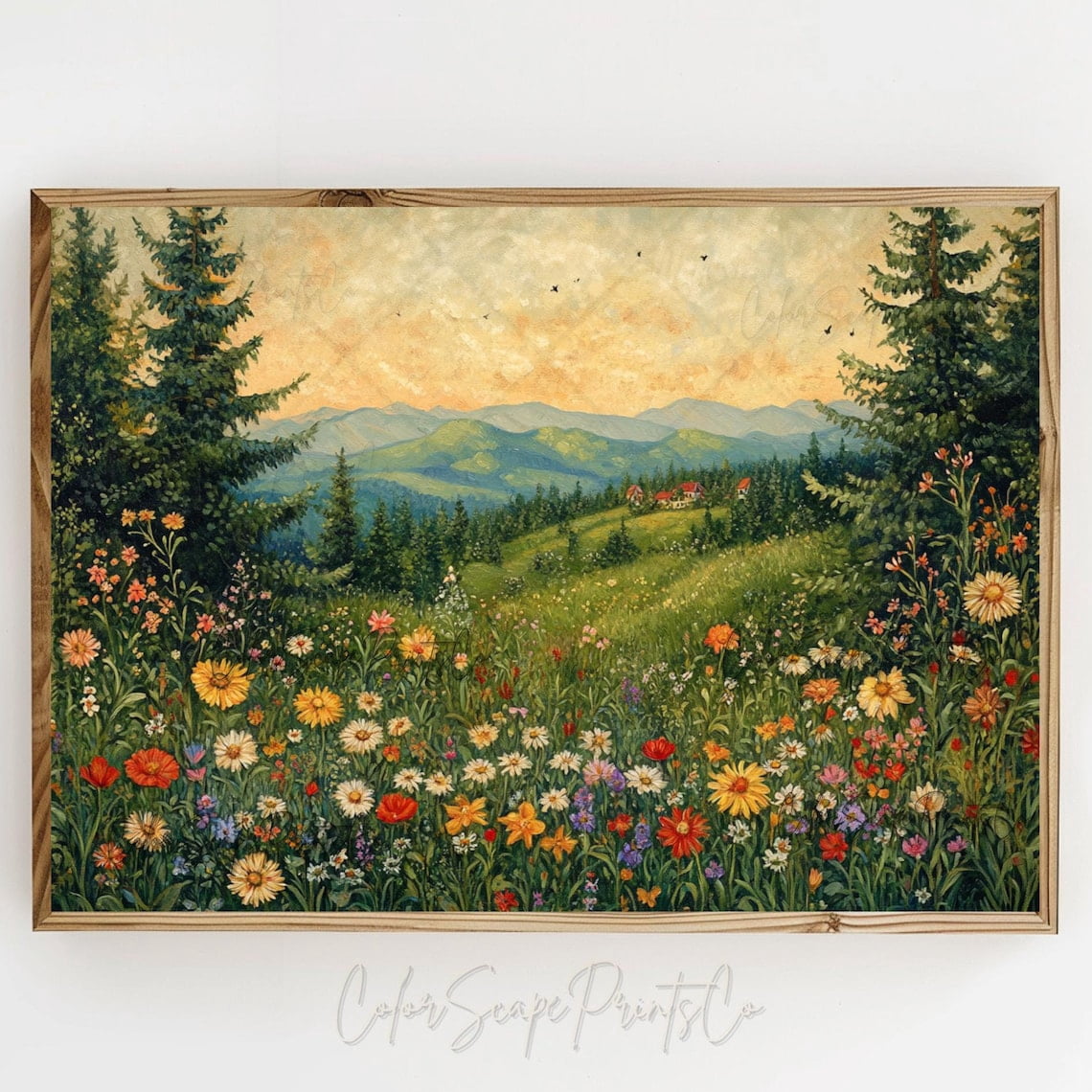 Miluva Wildflower Field Vintage Garden Sunset Botanical Landscape Print ...