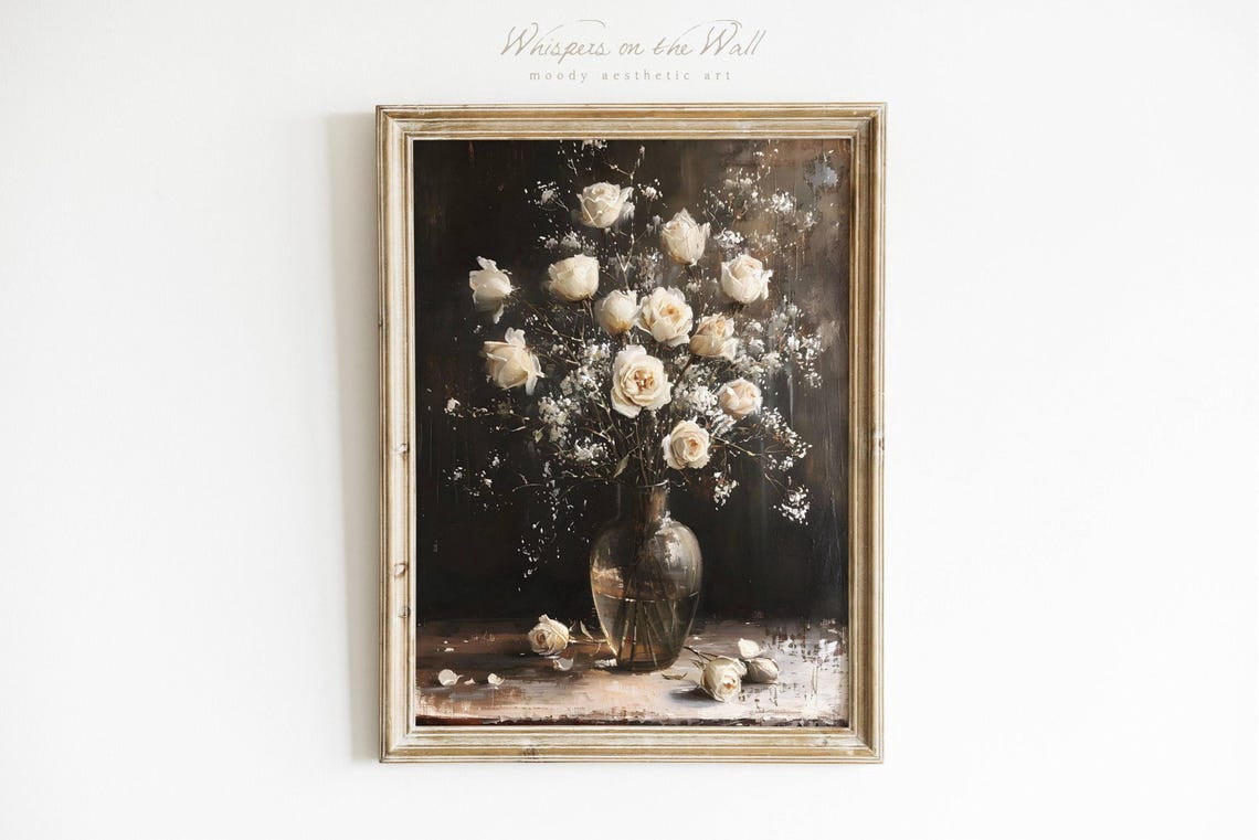 Miluva Winter Rose Vase Wall Art, Dark Floral , Moody Flower Printable ...