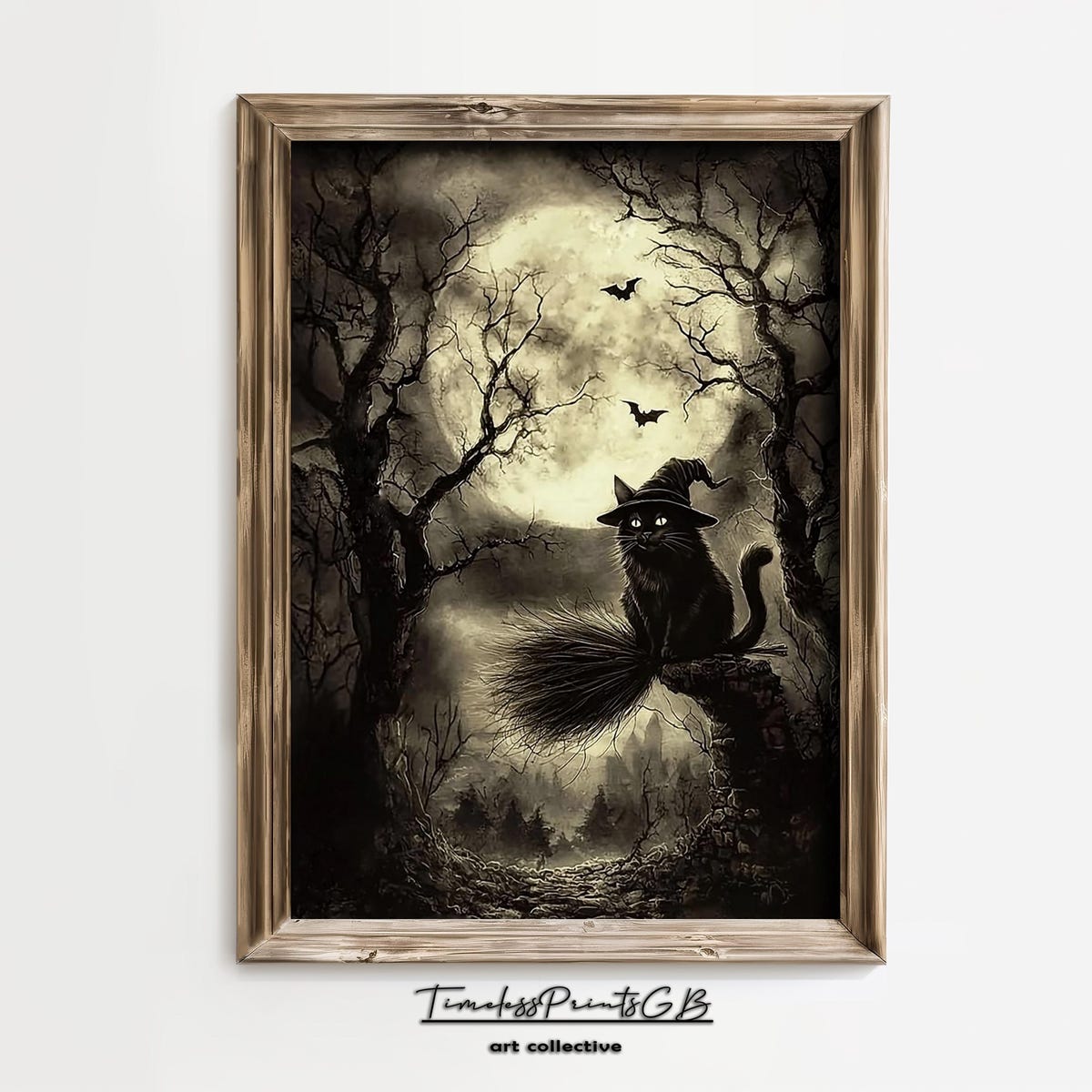 Miluva Witch cat wall art vintage halloween black cat scary cat poster ...