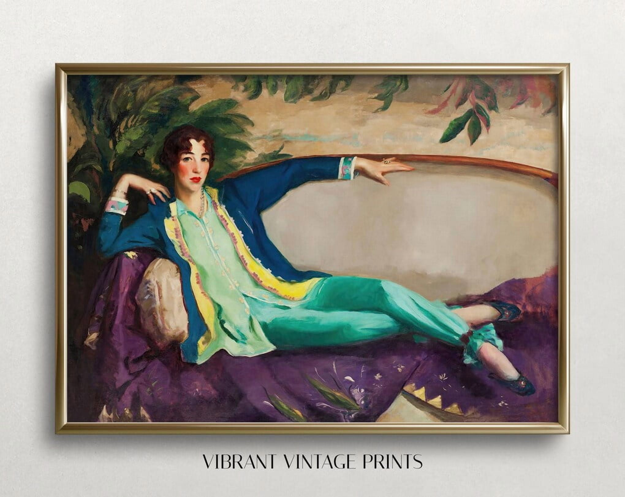 Miluva Woman Portrait Vintage Wall Art Relaxing On Couch Colorful Wall ...