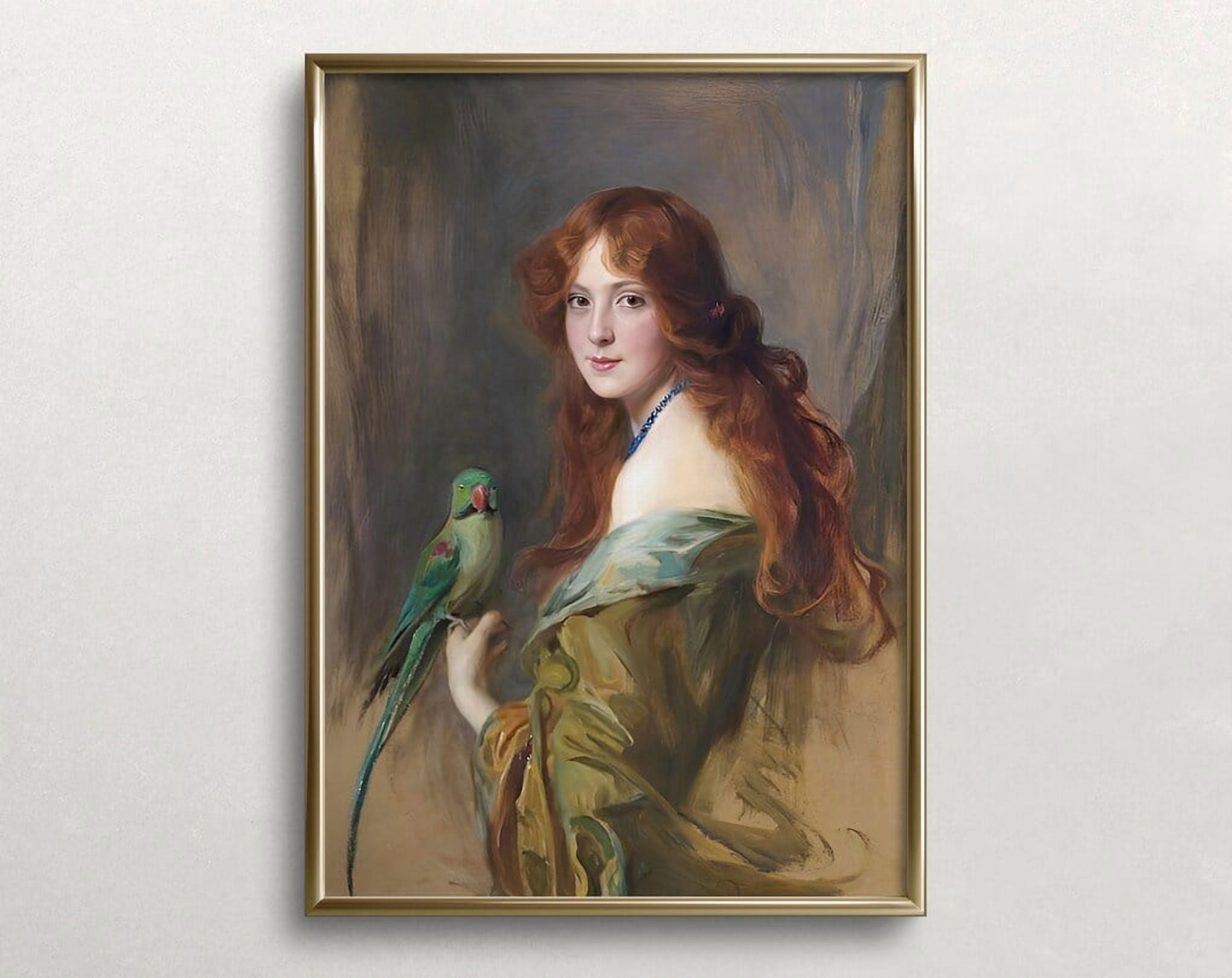 Miluva Woman Portrait Vintage Wall Art Woman And Parrot Muted Neutral ...