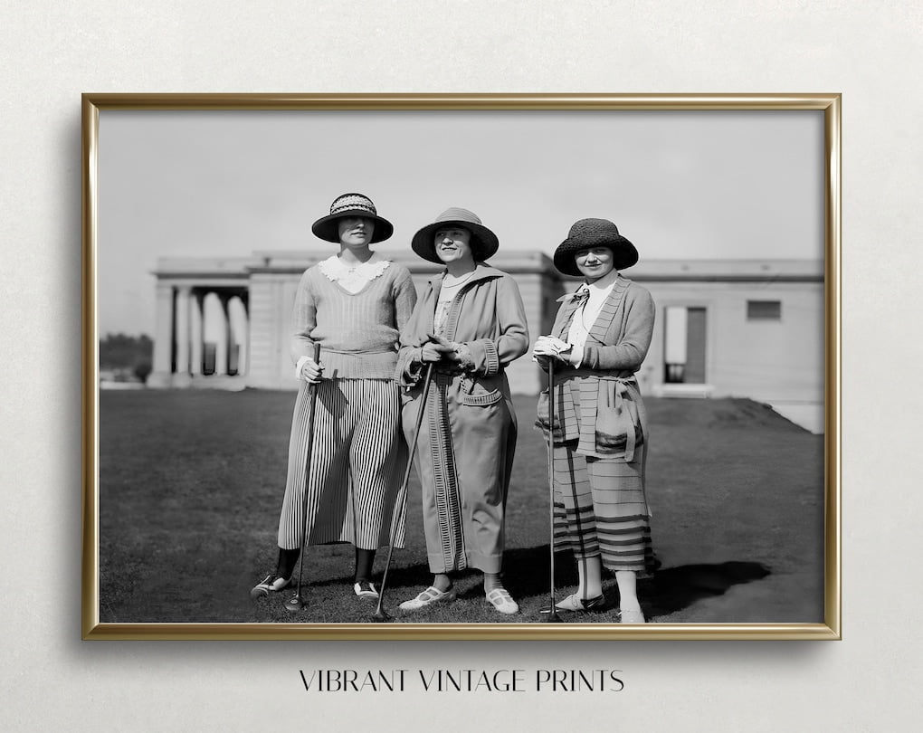 Miluva Women Golfers Print Black And White Art Vintage Wall Art Lady