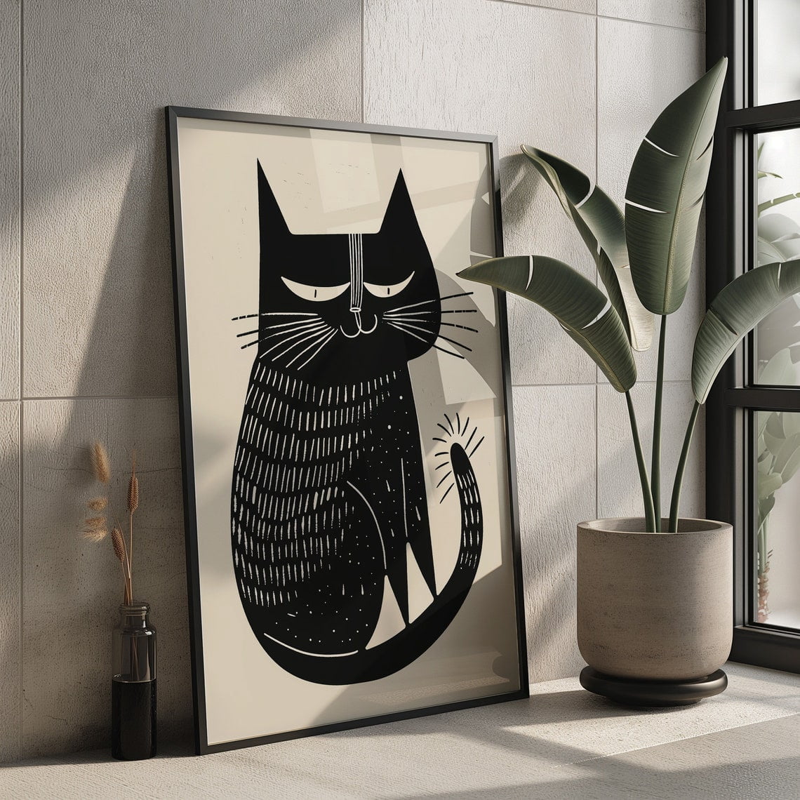 Miluva Zen Feline Silhouette - Minimalist Black And White Cat Art Print ...