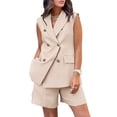 thumbnail image 1 of Miluxas 2 Piece Outfits for Women Summer Sleeveless Button Down Business Casual Vest Shorts Sets Work Clothes Khaki 10(XL), 1 of 8