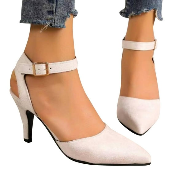 Miluxas 2025 Clearance! Closed Toe Ankle Strap Heels Clearance Women Pumps Pointed Toe Heeled Sandals for Women Stiletto Wedding Dress Shoes