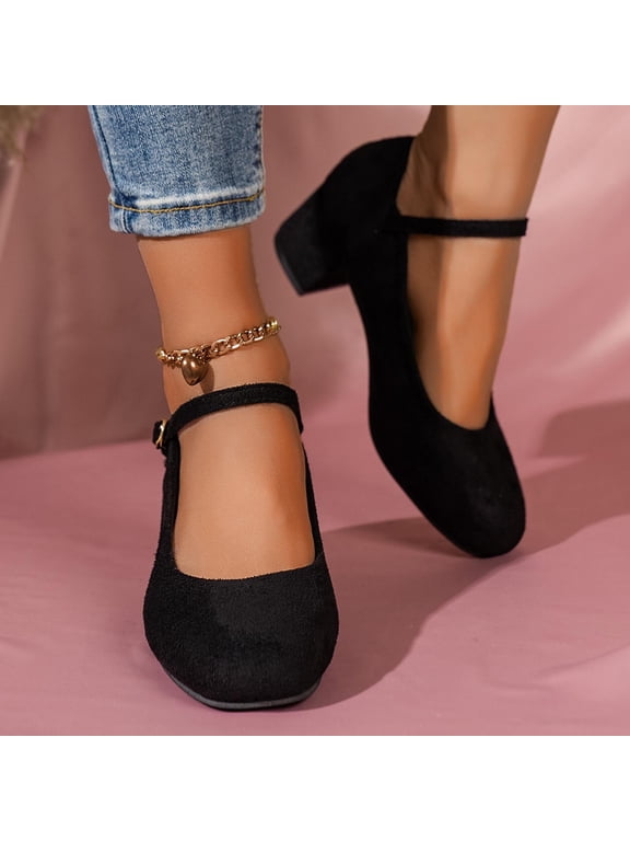 Dress Heel Shoes Women's Pumps Low Chunky Block Heel Round Toe Comfortable Dress Shoes